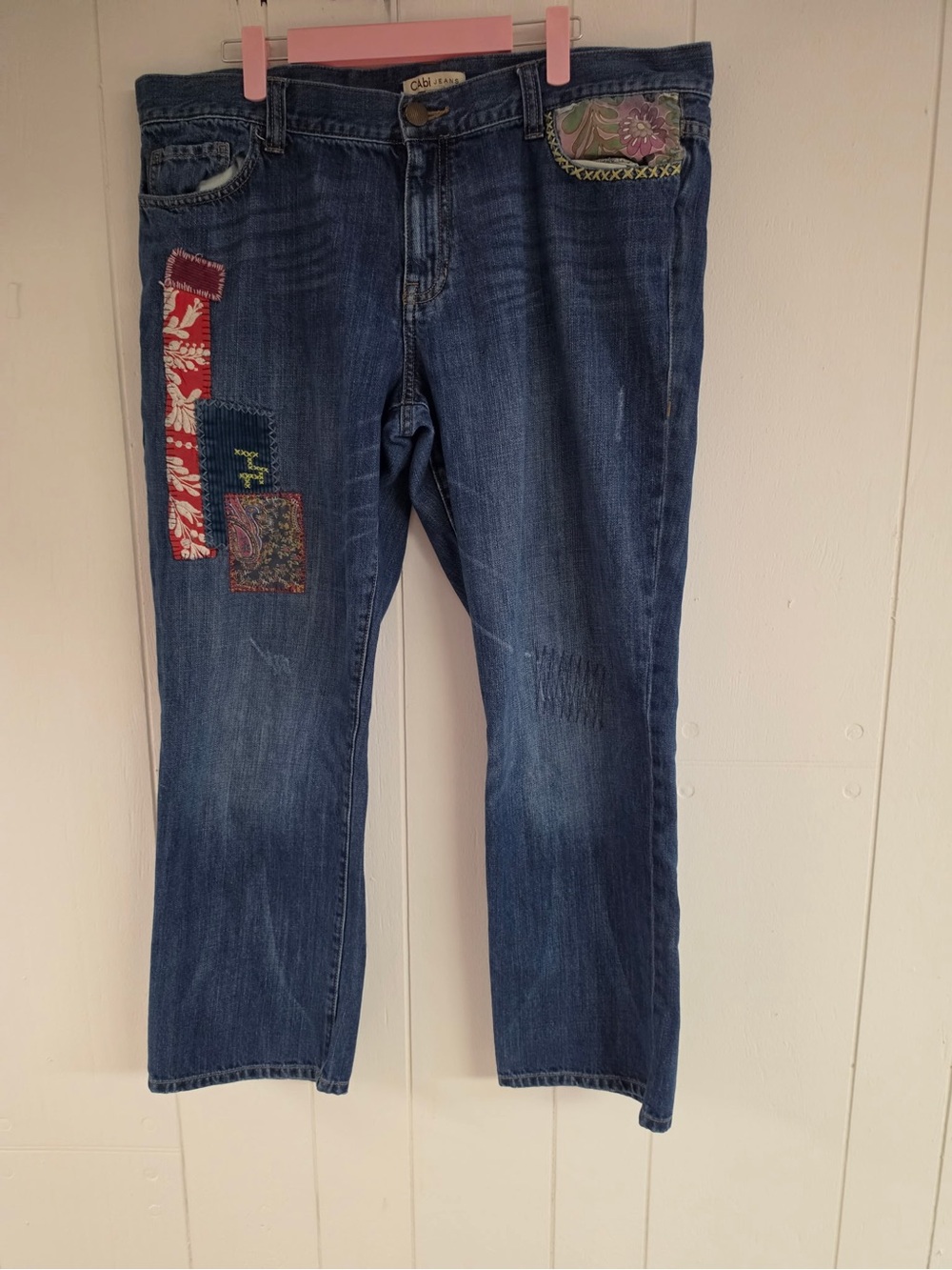 CAbi Women's Jeans with Patchwork Accents- Size 14